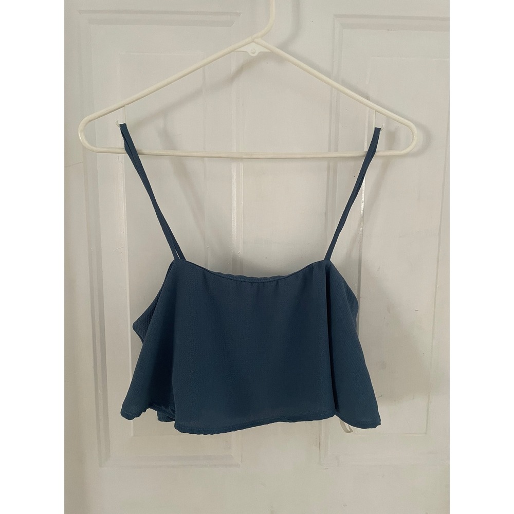 Blue Blush Women Dusty Blue Ruffle Cropped Cami Tank Top Back Zip Small